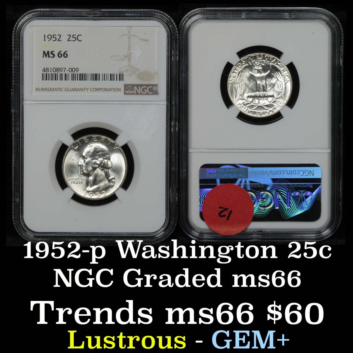 NGC 1952-p Washington Quarter 25c Graded ms66 by NGC