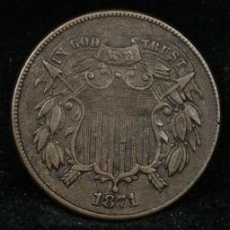 1871 2 Cent Piece 2c Grades xf+