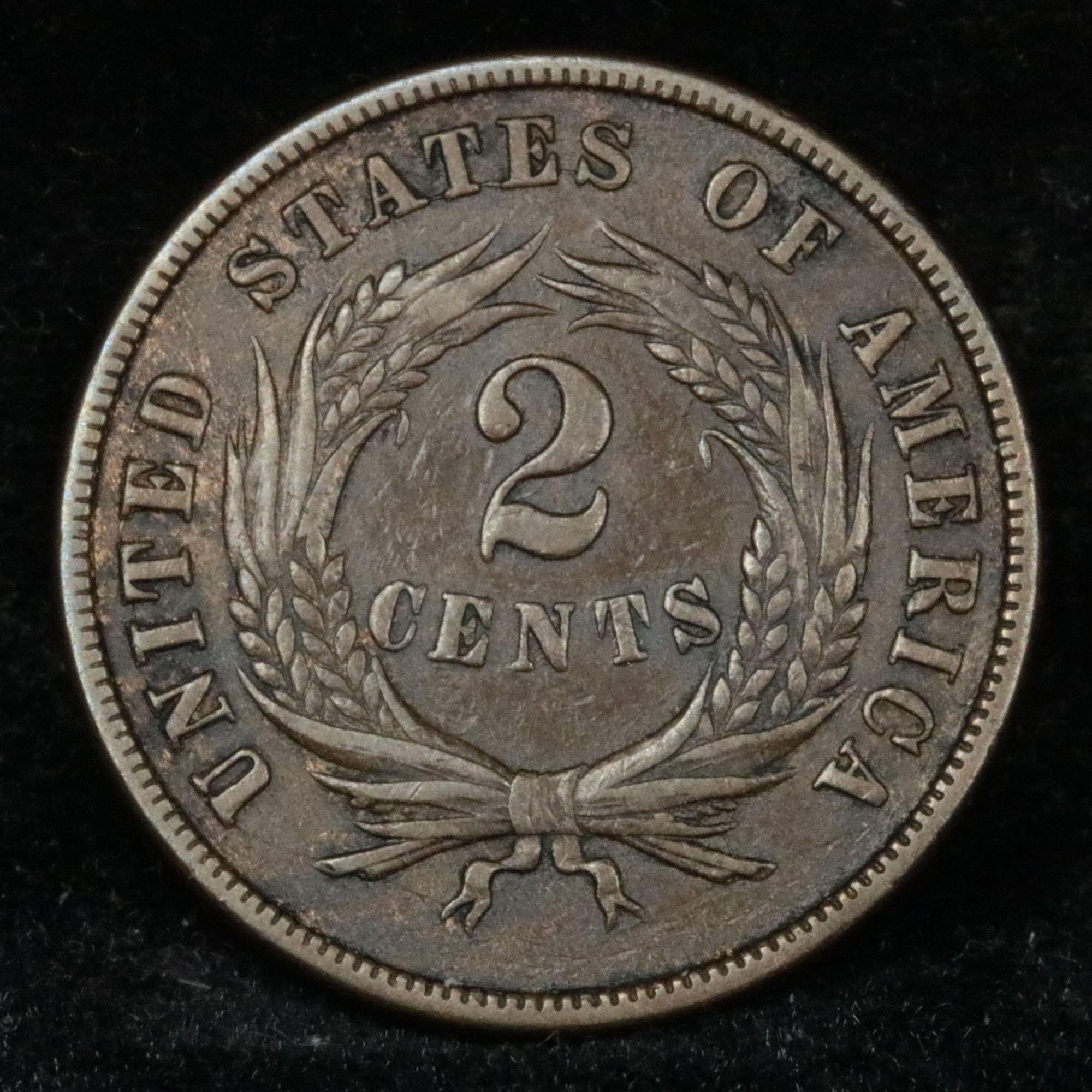 1871 2 Cent Piece 2c Grades xf+