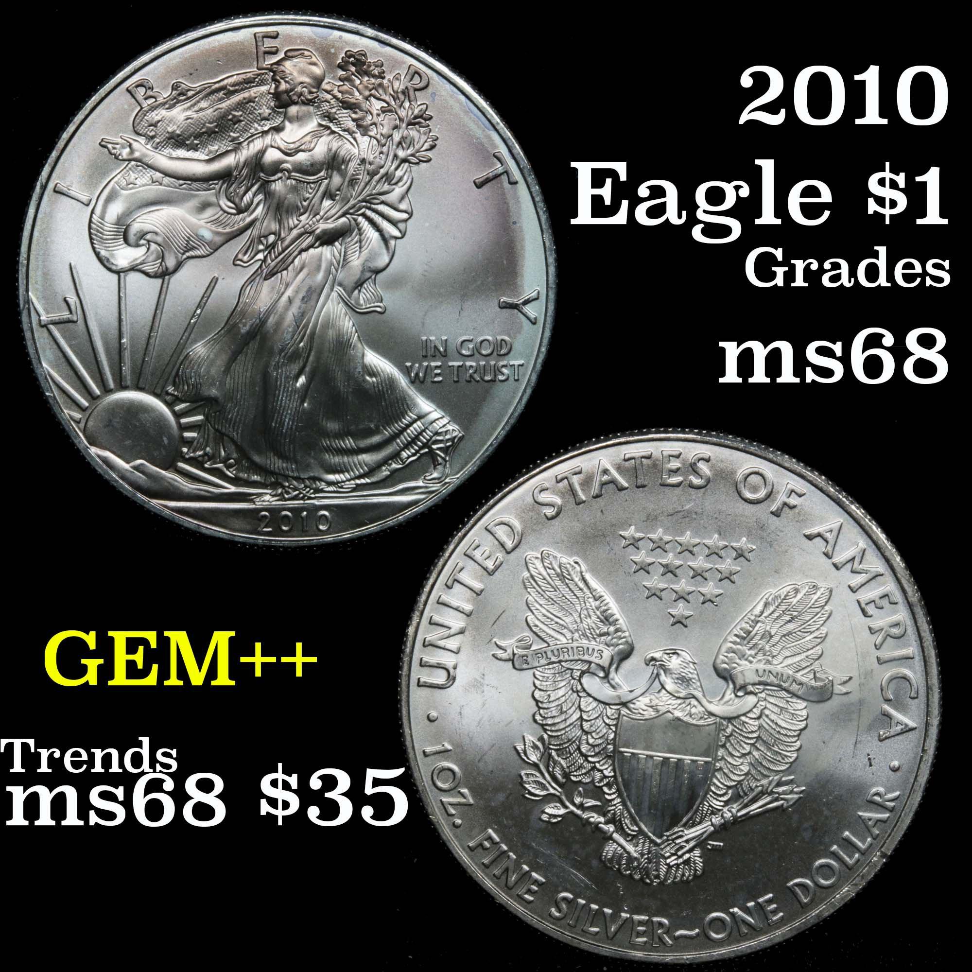 2010 Silver Eagle Dollar $1 Grades GEM+++ Unc