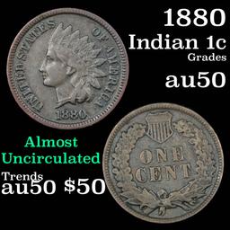 1880 Indian Cent 1c Grades AU, Almost Unc