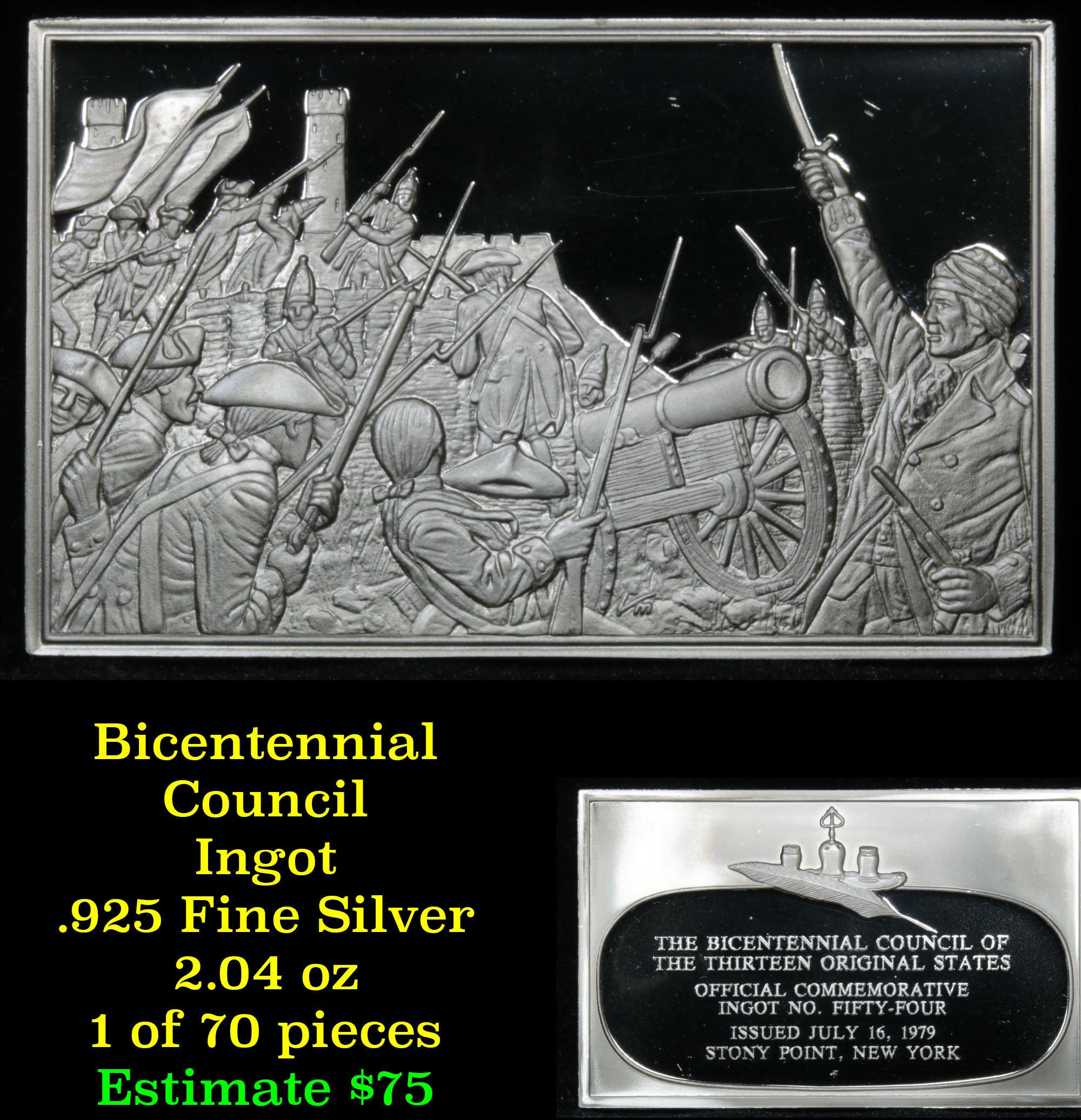 Bicentennial Council of 13 original States Ingot #54, Stony Point - 1.84 oz sterling silver