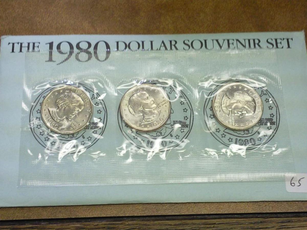 1980 Susan B. Anthony Dollar Souvenir Set, including all 3 mints, P, D & S