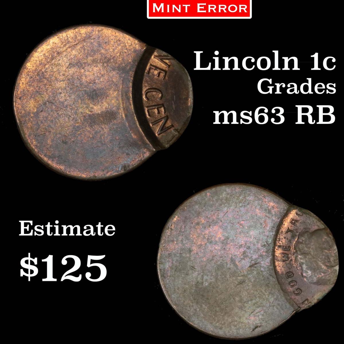 Mint Error Lincoln Cent 1c Grades Select Unc RB