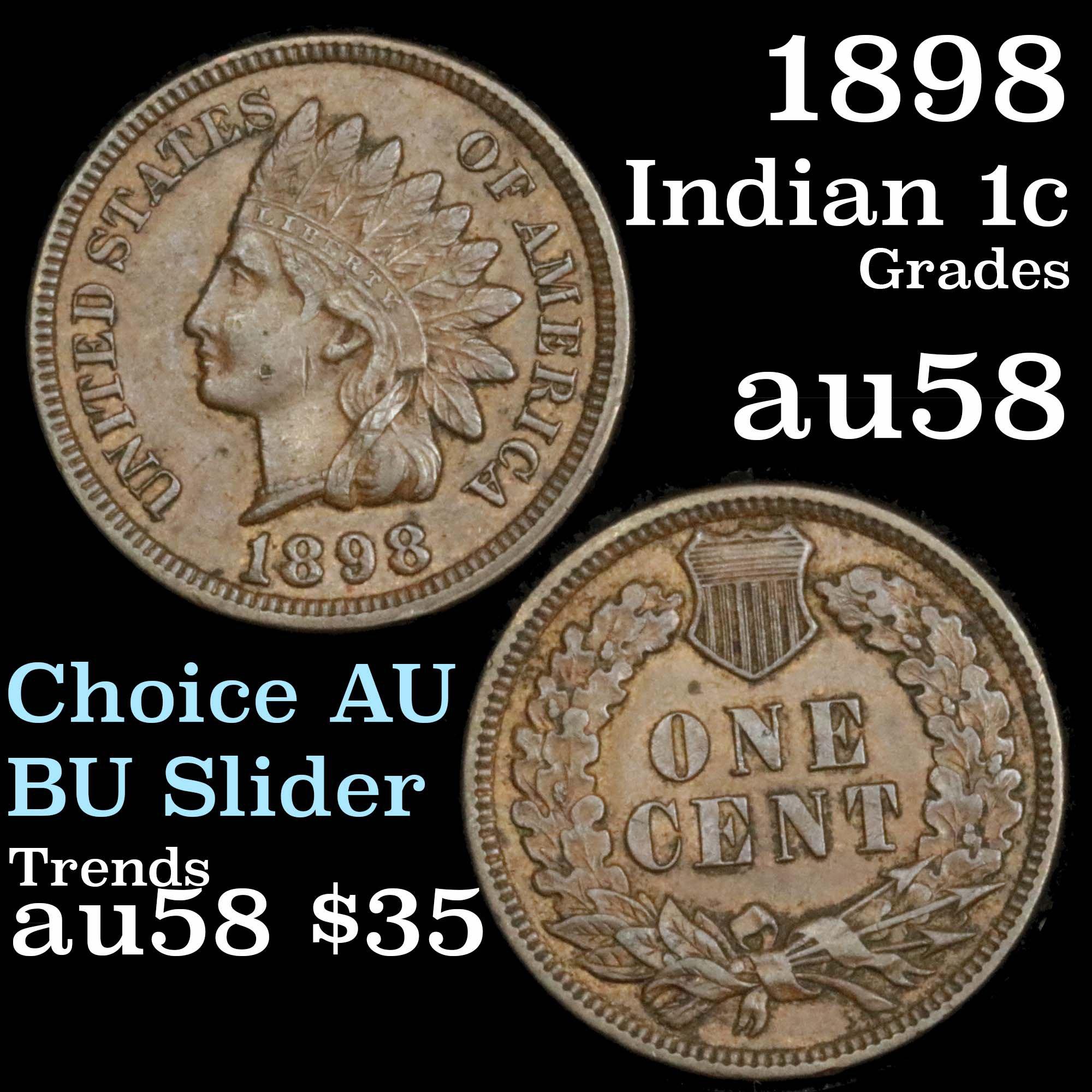 1898 Indian Cent 1c Grades Choice AU/BU Slider