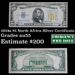 1934a $5 North Africa Silver Certificate, Singatures of Julian and Morgenthau Grades Choice AU (fc)