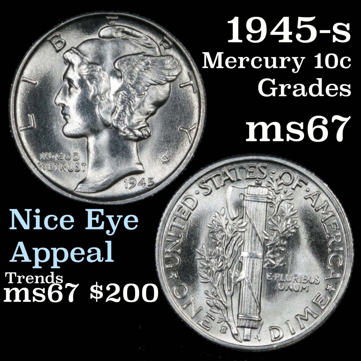 1945-s Mercury Dime 10c Grades GEM++ Unc (fc)