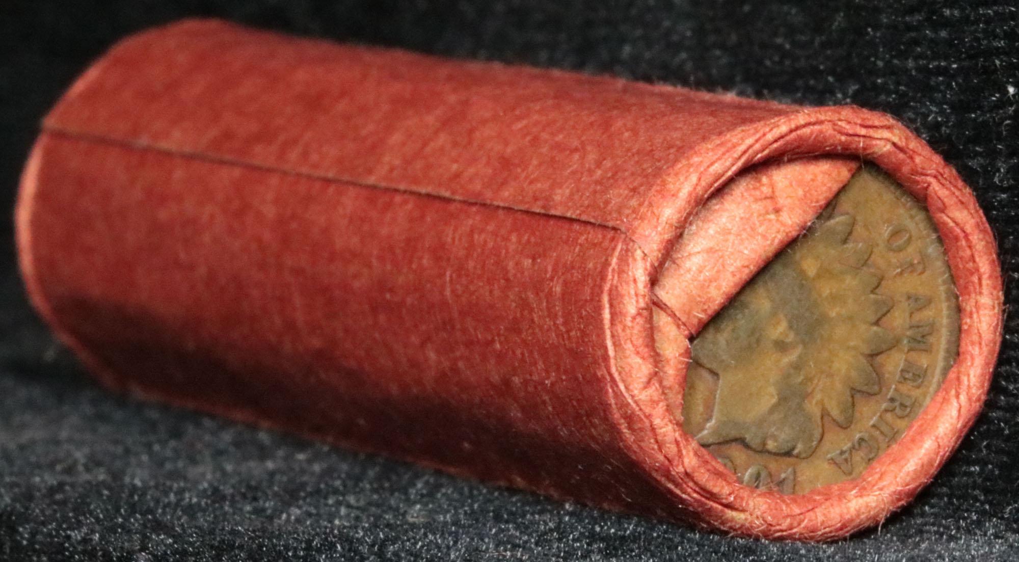 Indian Head Penny 1c Shotgun Roll, 1901 on one end, reverse on the other (fc)