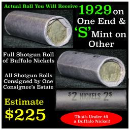 Full roll of Buffalo Nickels, 1929 one end & a 's' Mint rev other end Buffalo Nickel 5c (fc)