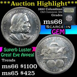 ***Auction Highlight*** 1892 Columbian Old Commem Half Dollar 50c Graded GEM+ Unc By USCG (fc)