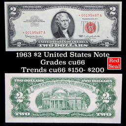 1963 $2 red seal United States note 'Star Note' Grades Gem+ Crisp Unc