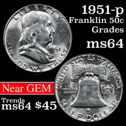 1951-p Franklin Half Dollar 50c Grades Choice Unc