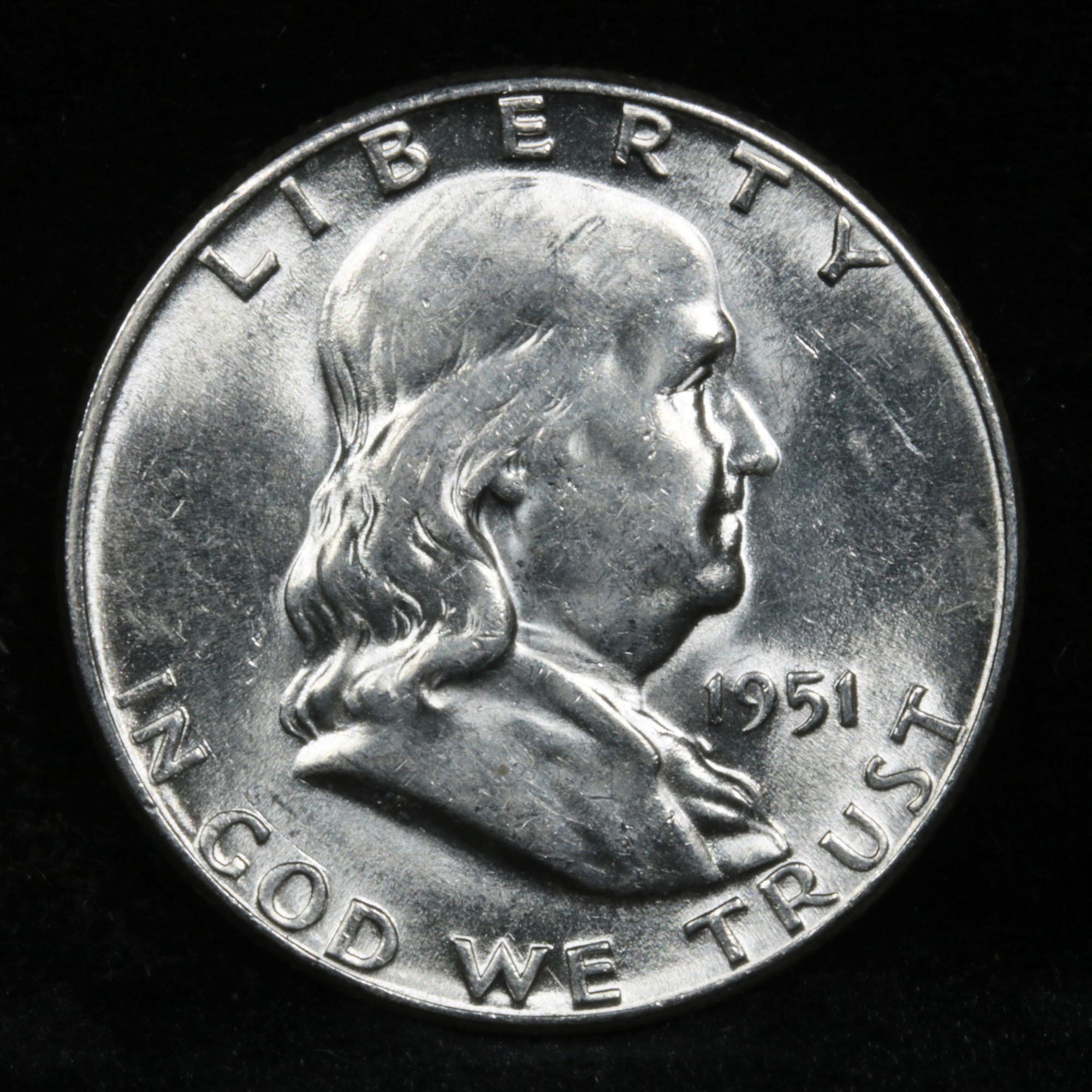 1951-p Franklin Half Dollar 50c Grades Choice Unc