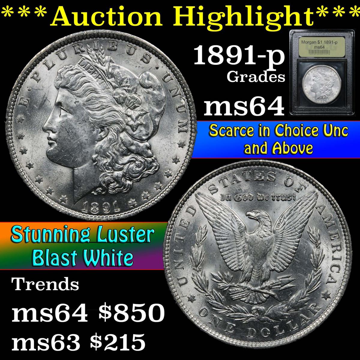 ***Auction Highlight*** 1891-p Morgan Dollar $1 Graded Choice Unc By USCG (fc)