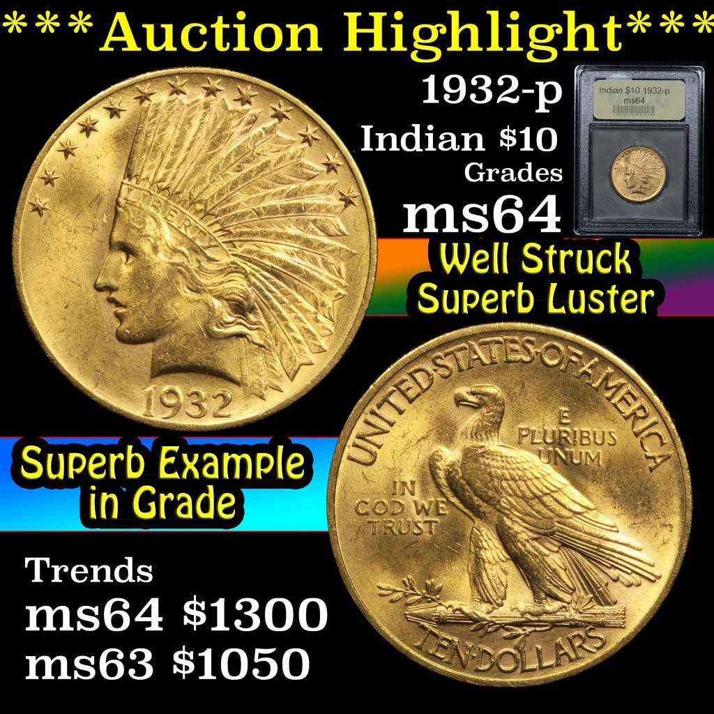 ***Auction Highlight*** 1932-p Gold Indian Eagle $10 Graded Choice Unc By USCG (fc)