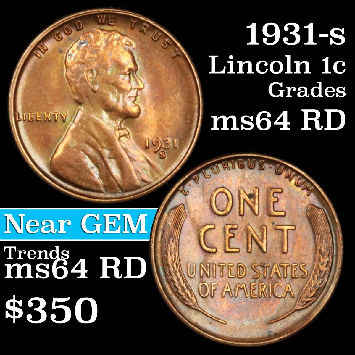 1931-s Lincoln Cent 1c Grades Choice Unc RD