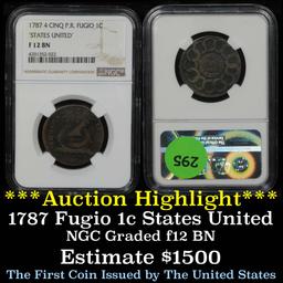 ***Auction Highlight*** NGC 1787 4 Cinq P.R. 'States United' Fugio 1c Graded f12  By NGC (fc)