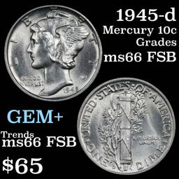 1945-d Mercury Dime 10c Grades GEM+ FSB