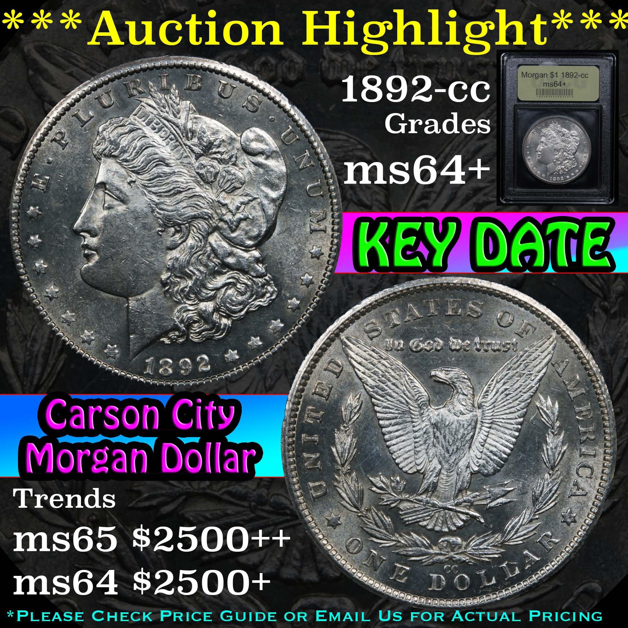 ***Auction Highlight*** 1892-cc Morgan Dollar $1 Graded Choice+ Unc By USCG (fc)