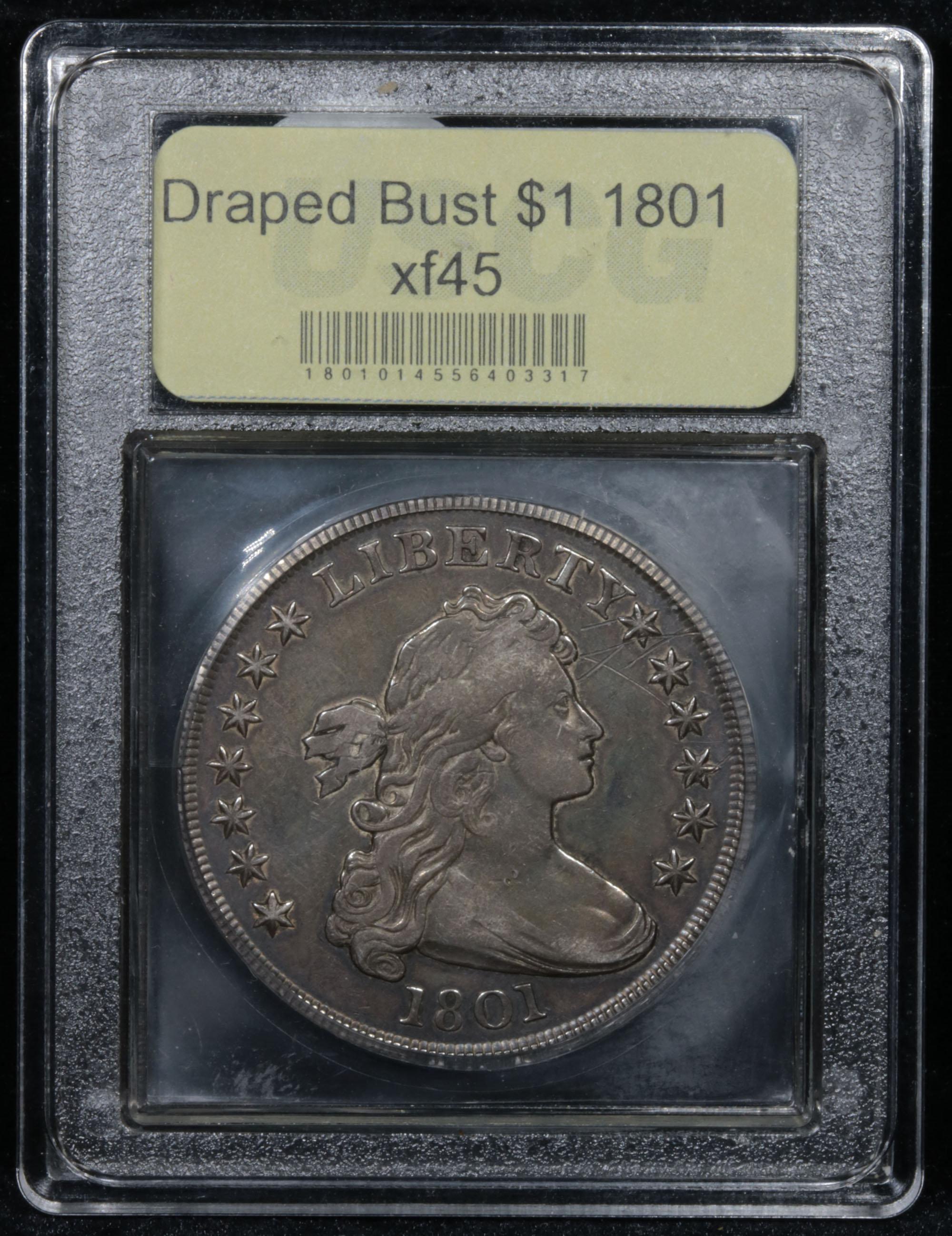 ***Auction Highlight*** 1801 Draped Bust Dollar $1 Graded xf+ By USCG (fc)