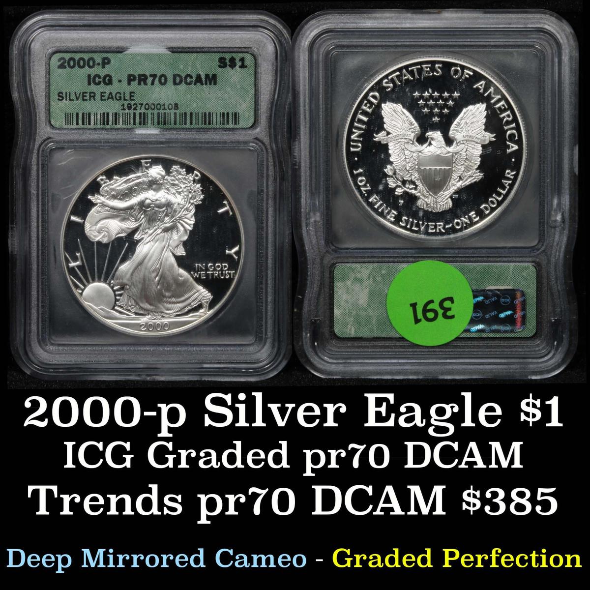 2000-p Silver Eagle Dollar $1 Graded pr70 DCAM By ICG