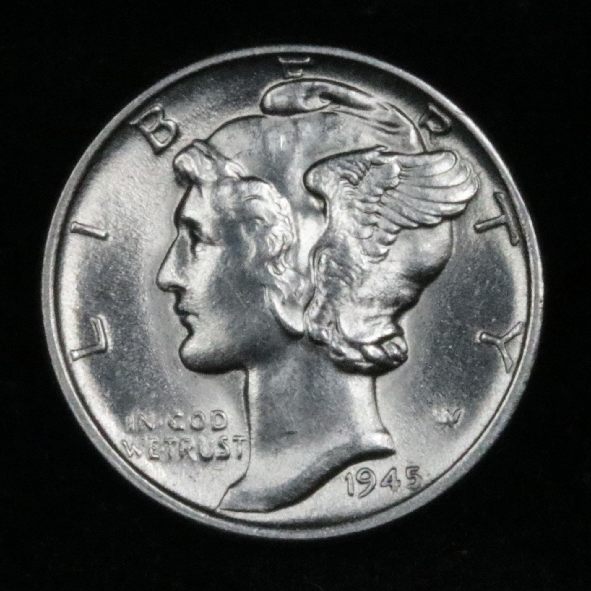 1945-d Mercury Dime 10c Grades GEM+ FSB