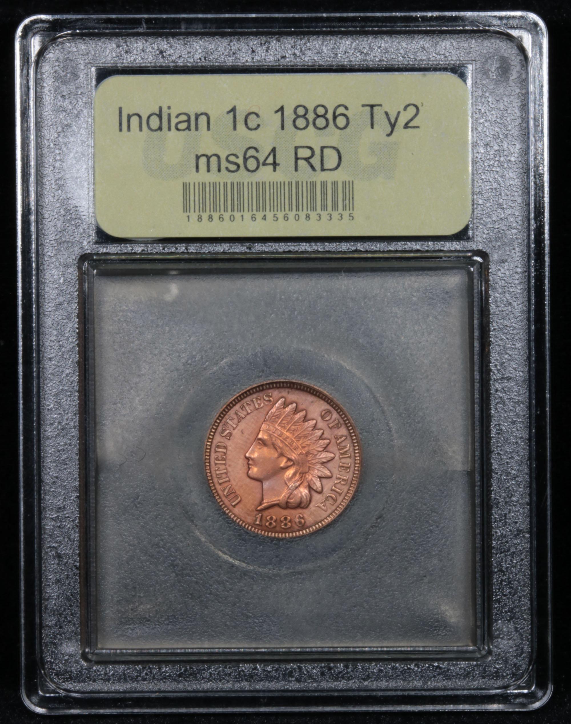 ***Auction Highlight*** 1886 Ty2 Indian Cent 1c Graded Choice Unc RD By USCG (fc)