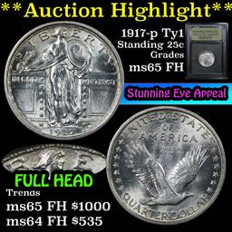 ***Auction Highlight*** 1917-p Ty1 Standing Liberty Quarter 25c Graded GEM FH By USCG (fc)