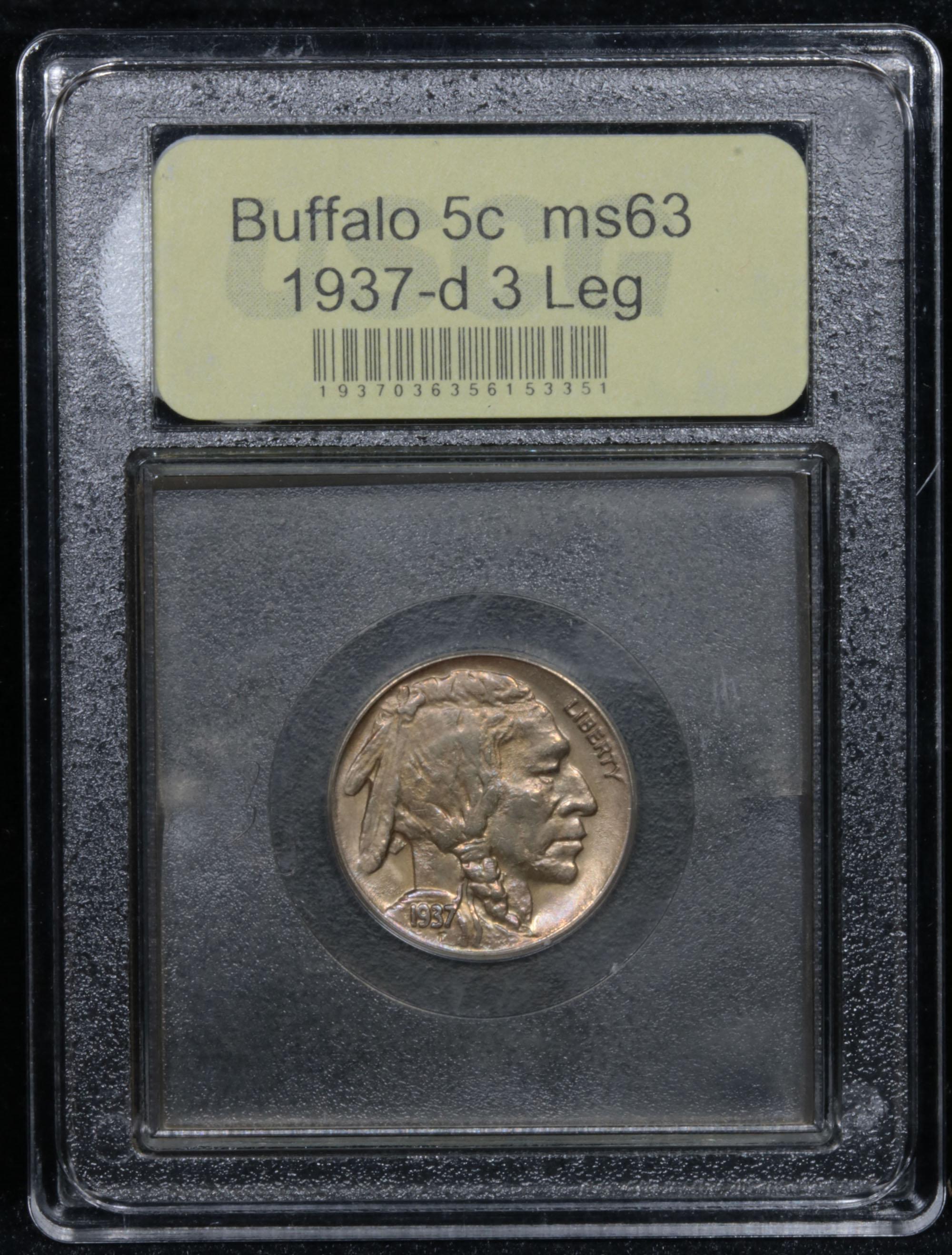 ***Auction Highlight*** 1937-d 3 Leg Buffalo Nickel 5c Graded Select Unc By USCG (fc)