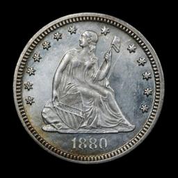 ***Auction Highlight*** 1880-p Seated Liberty Quarter 25c Graded GEM Unc PL By USCG (fc)