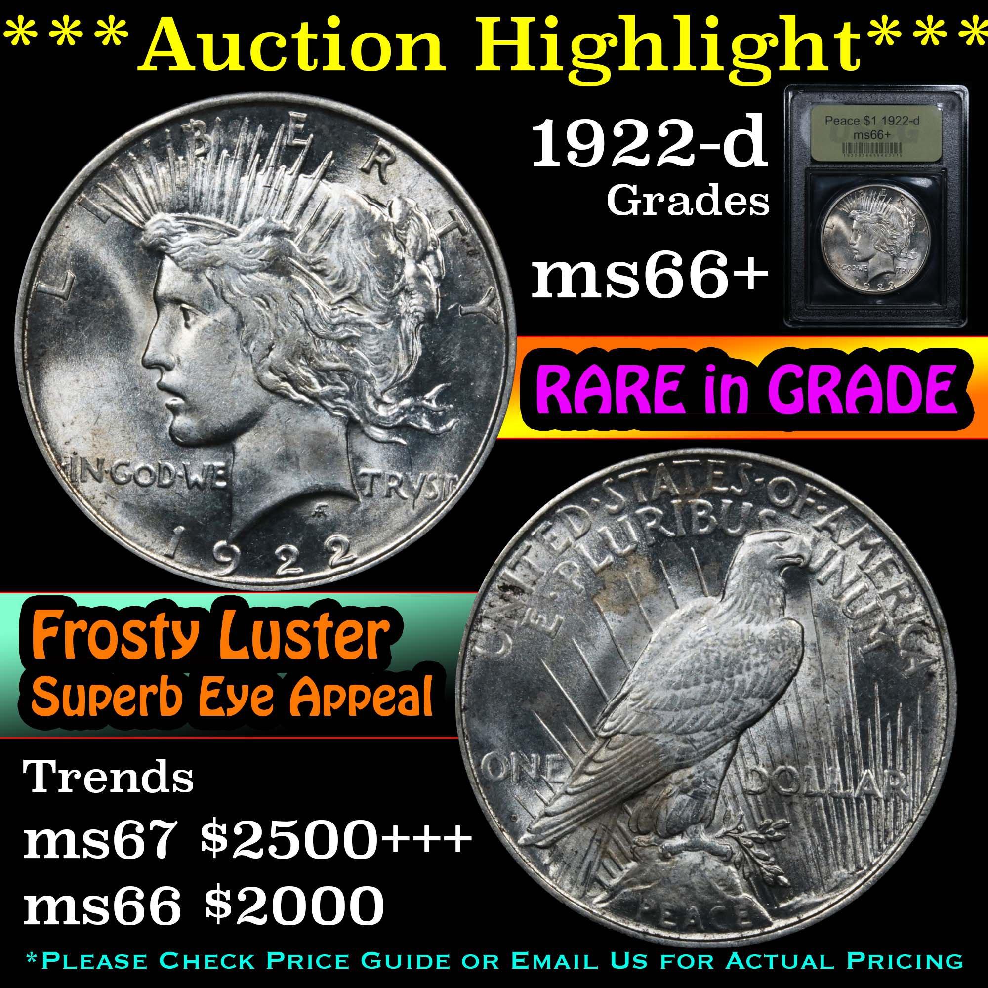 ***Auction Highlight*** 1922-d Peace Dollar $1 Graded GEM++ Unc By USCG (fc)