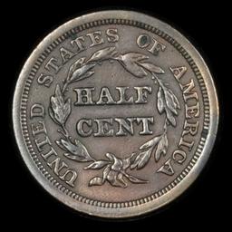 1851 Braided Hair Half Cent 1/2c Grades xf+