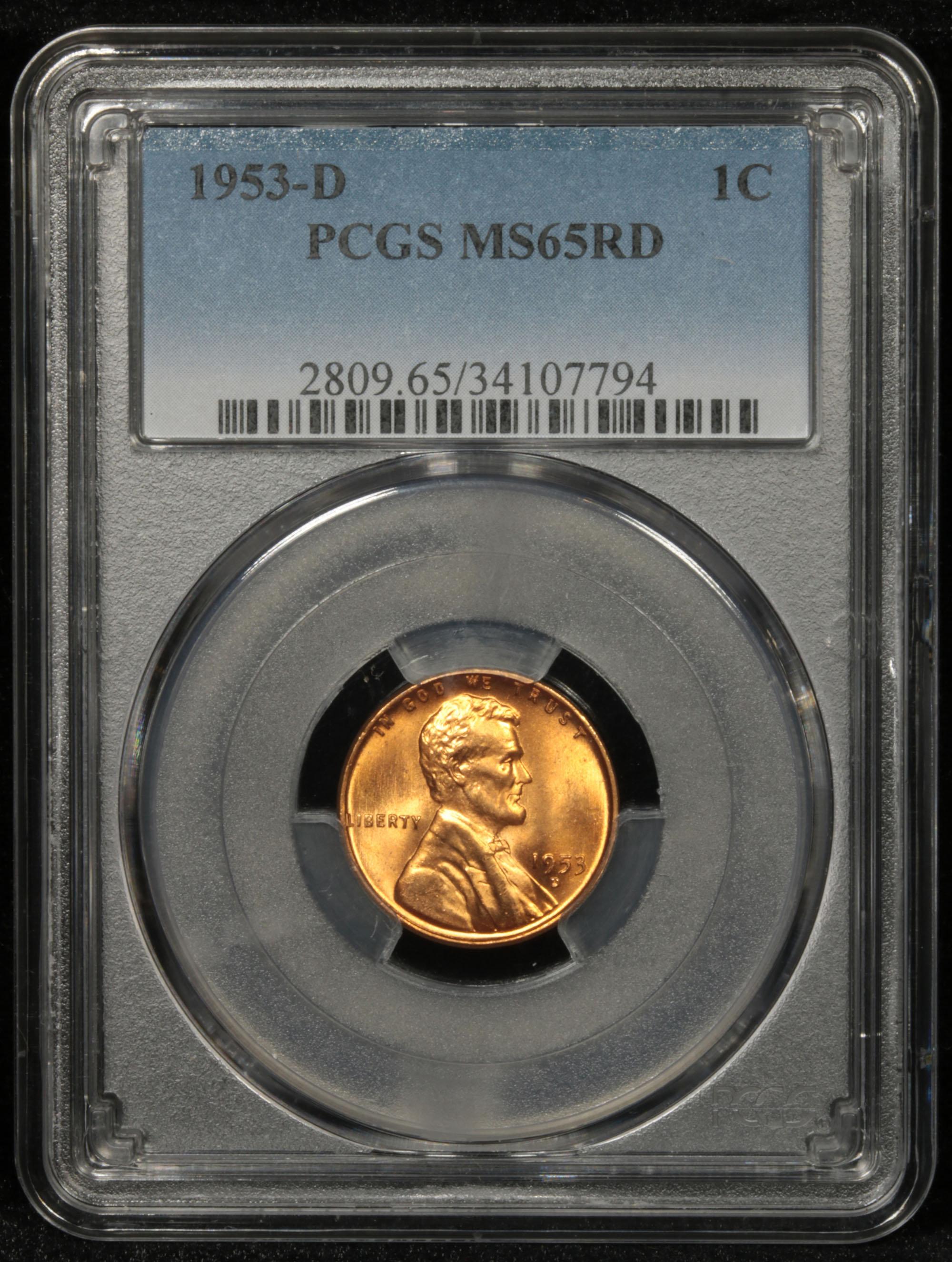 PCGS 1953-d Lincoln Cent 1c Graded ms65 RD By PCGS