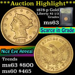 ***Auction Highlight*** 1878-p Gold Liberty Quarter Eagle $2 1/2 Graded Select Unc by USCG (fc)