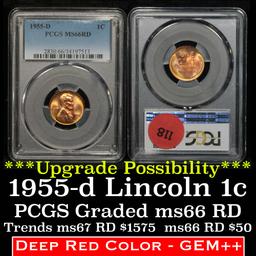 ***Auction Highlight*** PCGS 1955-d Lincoln Cent 1c Graded ms66 RD By PCGS (fc)