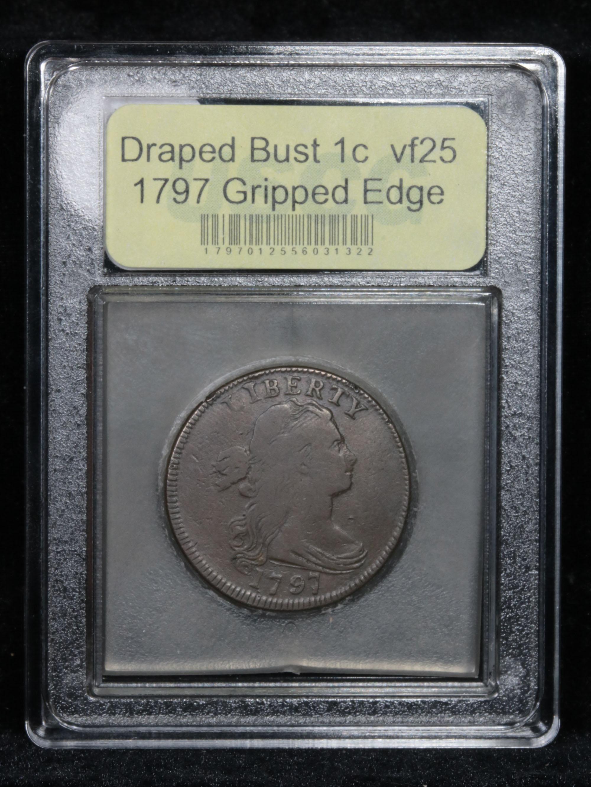 ***Auction Highlight*** 1797 Rev '95 Gripped Edge Draped Bust Large Cent 1c Graded vf+ by USCG (fc)