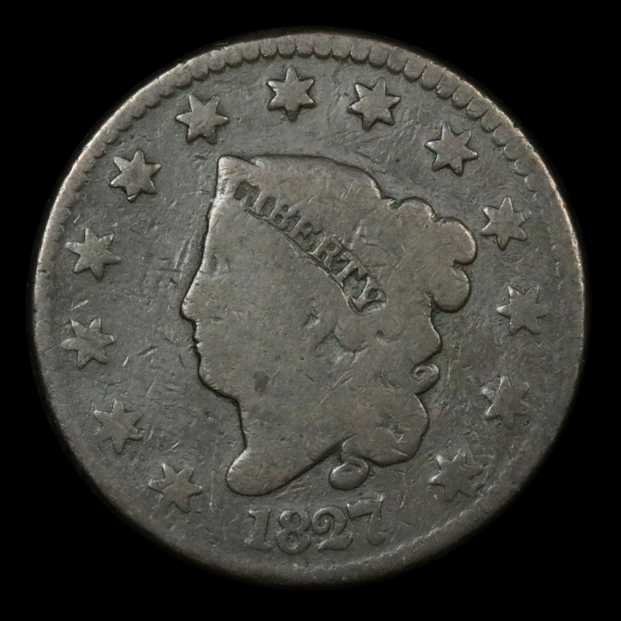 1827 Coronet Head Large Cent 1c Grades f+