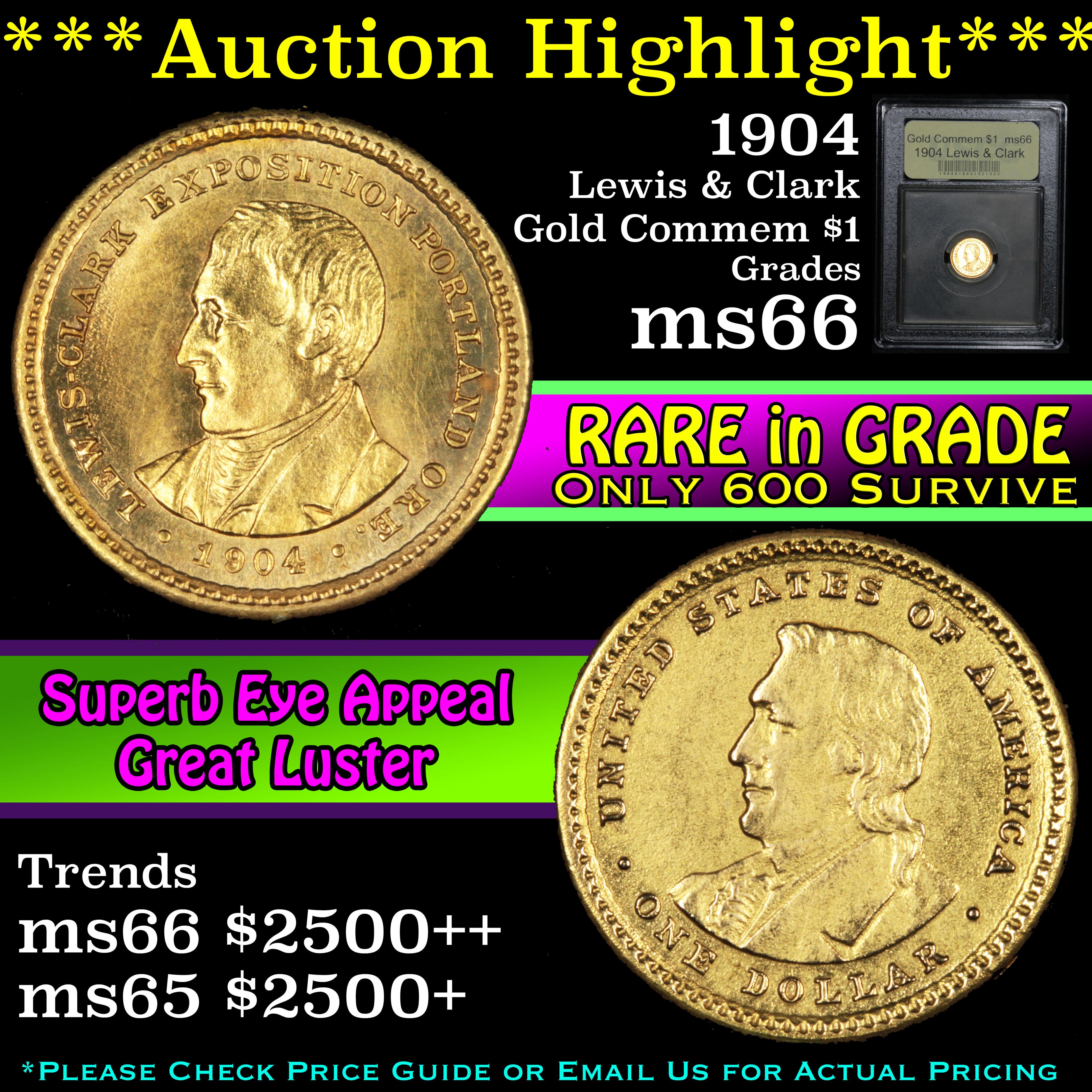 ***Auction Highlight*** 1904 Lewis & Clark Gold Commem $1 Graded GEM+ Unc by USCG (fc)