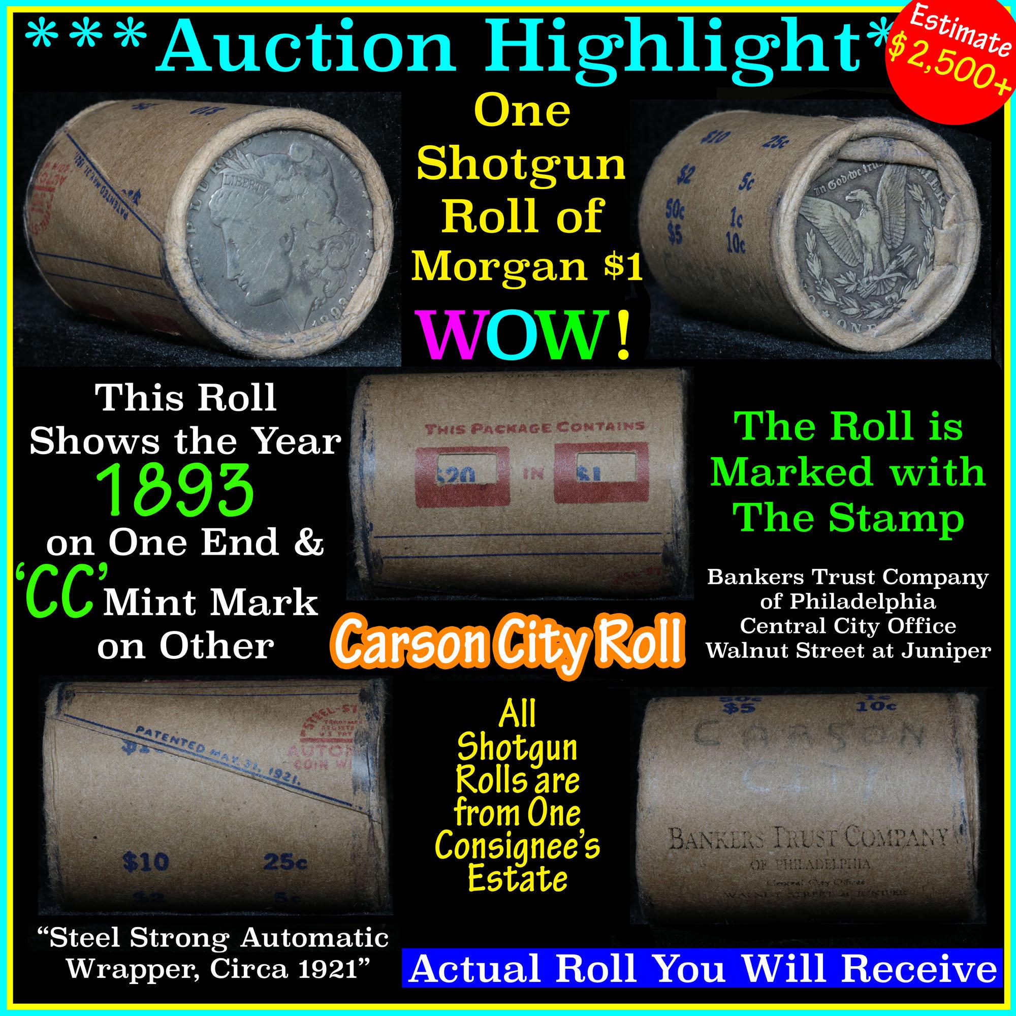 ***Auction Highlight*** All Carson City Morgan dollar roll ends 1893 & 'cc' (fc)