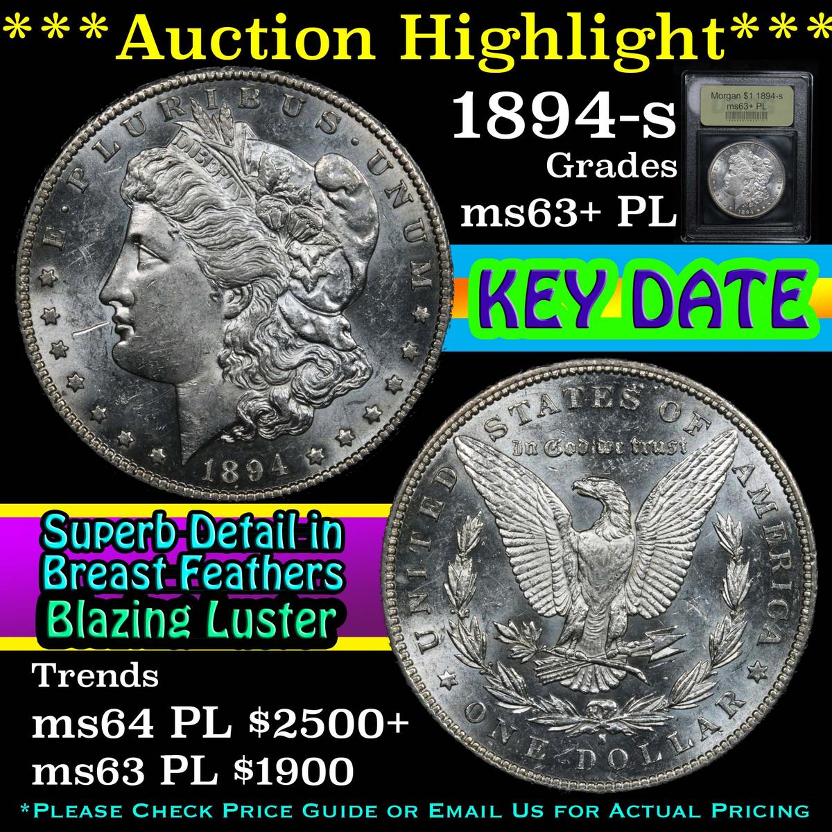 ***Auction Highlight*** 1894-s Morgan Dollar $1 Graded Select Unc+ PL by USCG (fc)