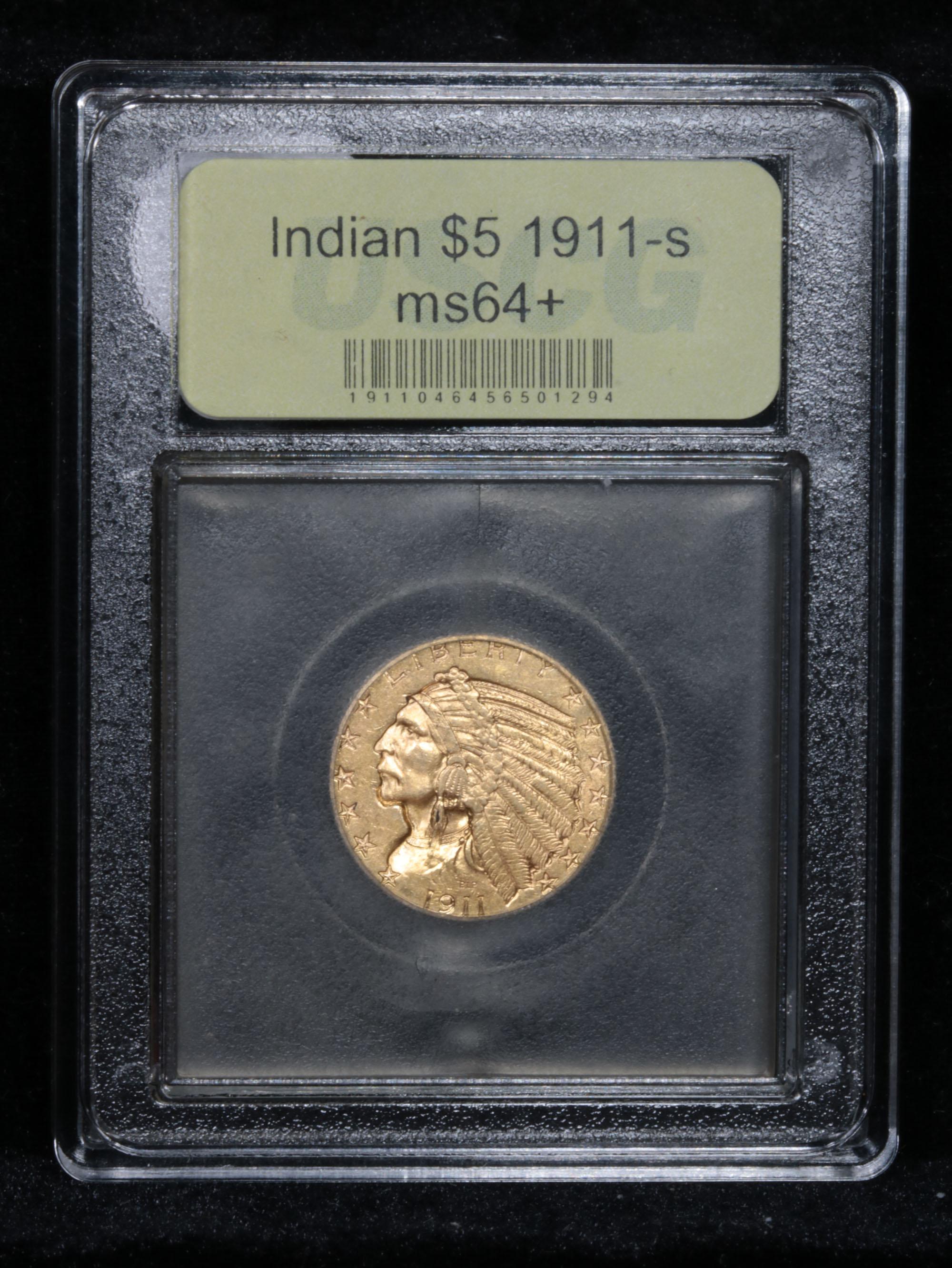 ***Auction Highlight*** 1911-s Gold Indian Half Eagle $5 Graded Choice+ Unc by USCG (fc)