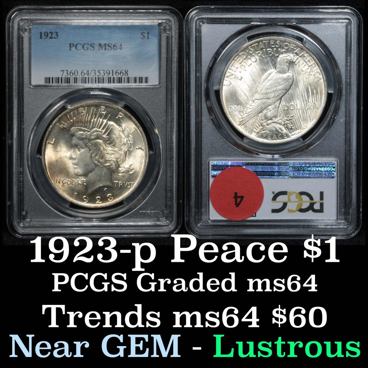 PCGS 1923-p Peace Dollar $1 Graded ms64 By PCGS