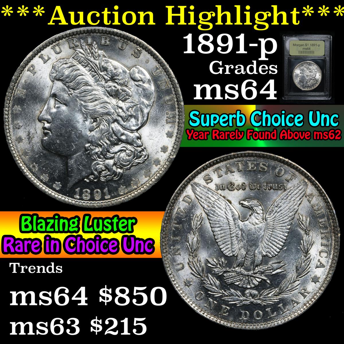 ***Auction Highlight*** 1891-p Morgan Dollar $1 Graded Choice Unc by USCG (fc)