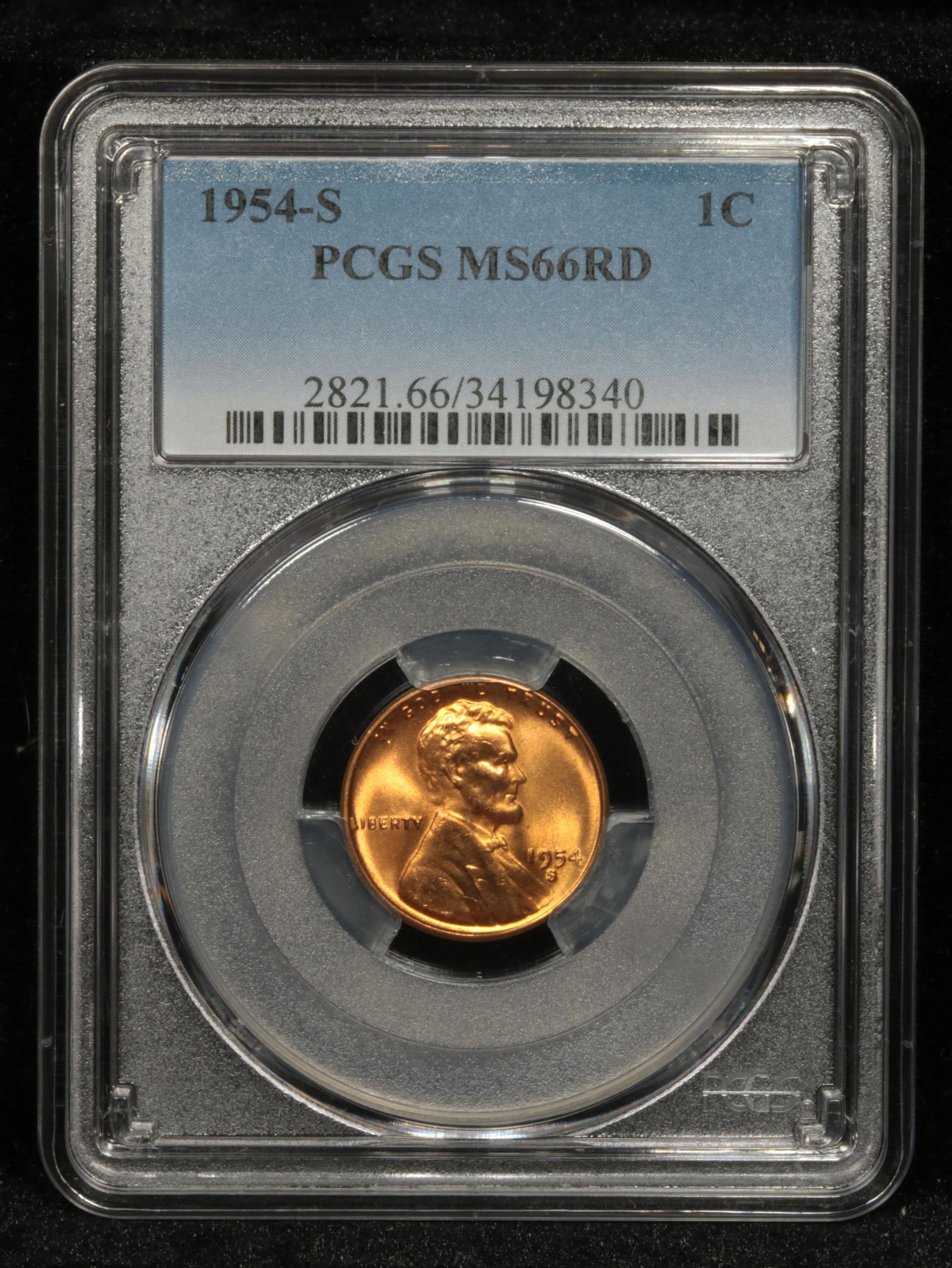 PCGS 1954-s Lincoln Cent 1c Graded ms66 RD By PCGS