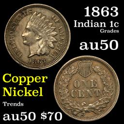 1863 Indian Cent 1c Grades AU, Almost Unc