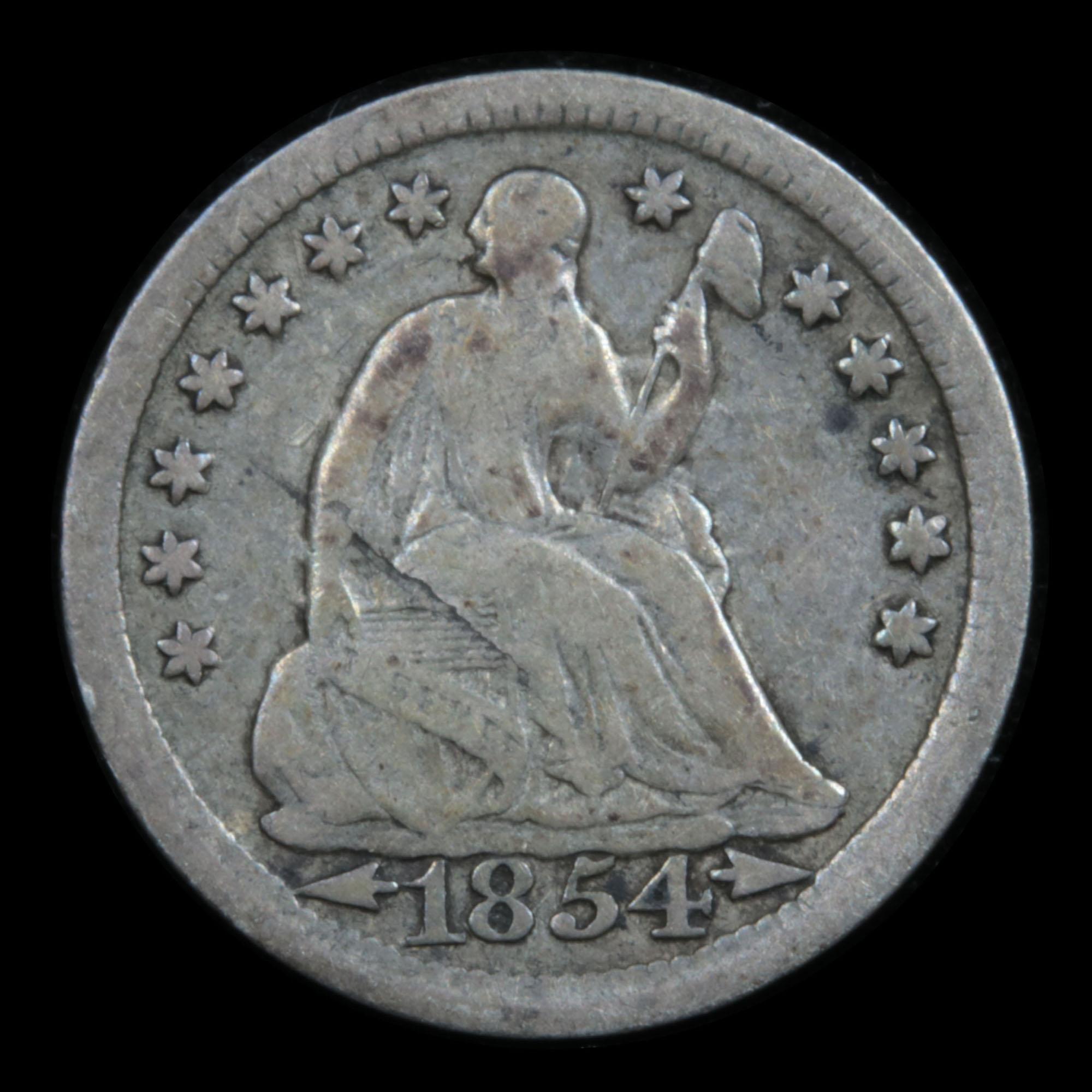 1854 Arrows Seated Liberty Half Dime 1/2 10c Grades vf, very fine