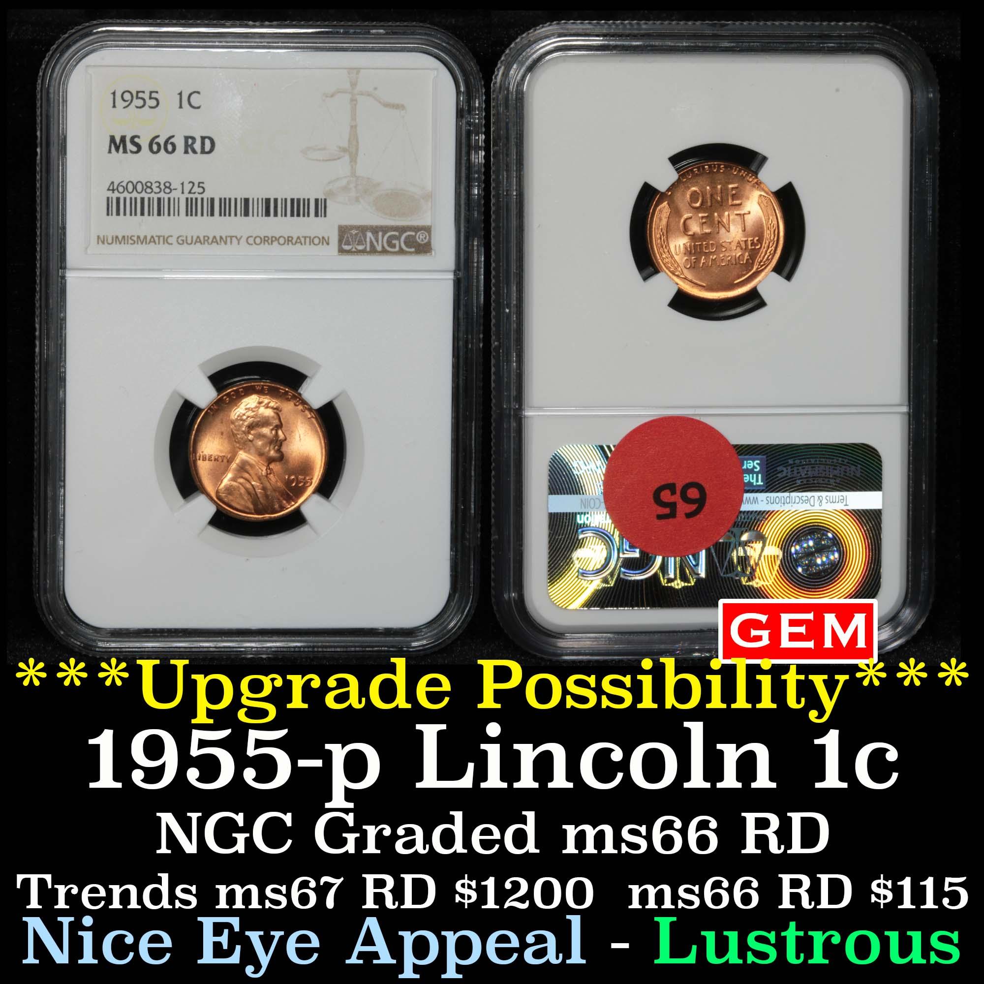 ***Auction Highlight*** NGC 1955-p Lincoln Cent 1c Graded ms66 RD By NGC (fc)