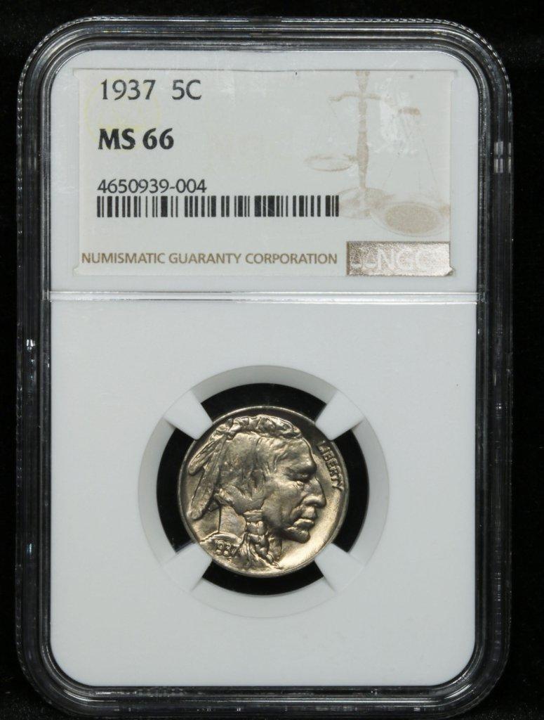 NGC 1937-p Buffalo Nickel 5c Graded ms66 By NGC