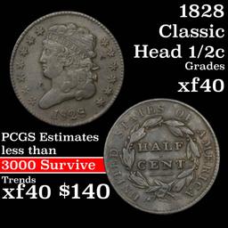 1828 Classic Head half cent 1/2c Grades xf