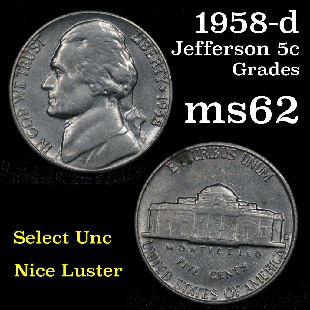 1958-d Jefferson Nickel 5c Grades Select Unc